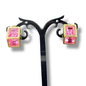 Pink Crystal Earrings Vintage Swarovski S.A.L. Logo Gold Rhodium Plated Post